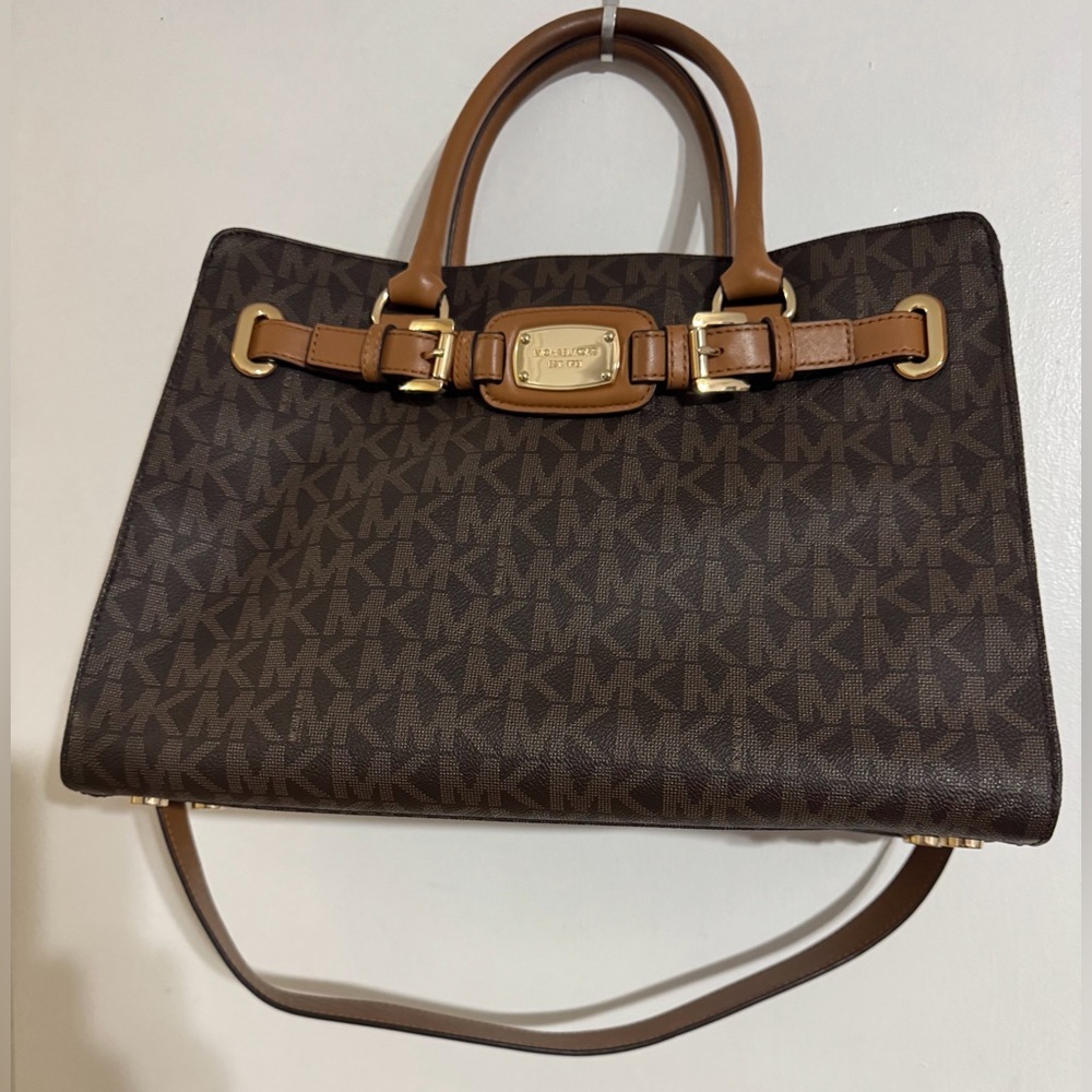 Michael Kors Signature Hamilton Brown and Tan Large Logo Tote